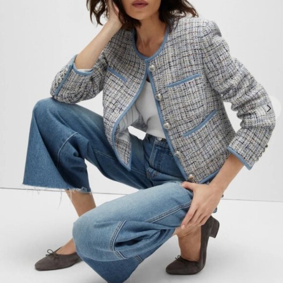 Veronica Beard Blue and White Tweed Blazer 12 L Chanel Style - Picture 3 of 8